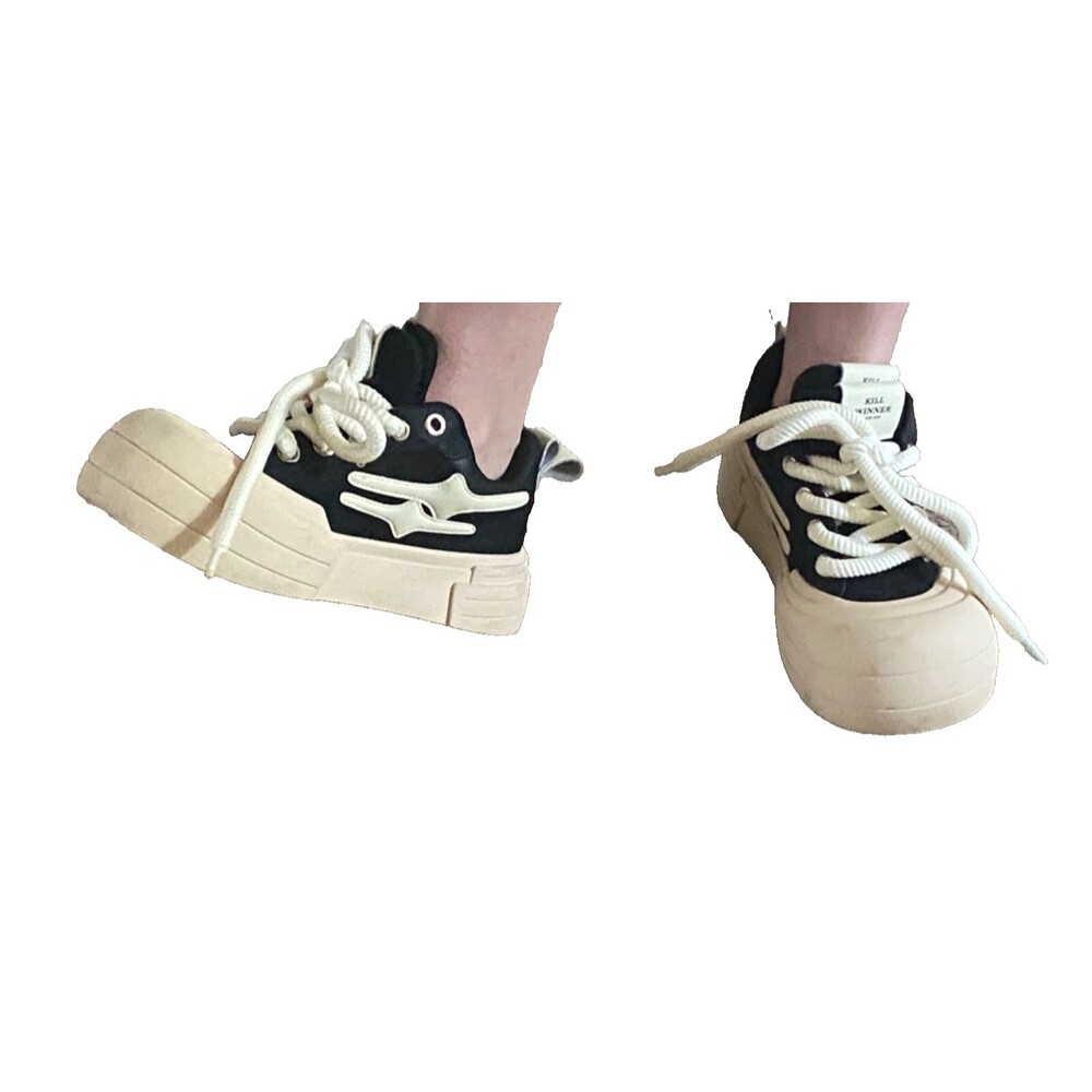 KILLWINNER Smile Life Black Cream Chunky Platform Skate Shoes (Women's 6.5)